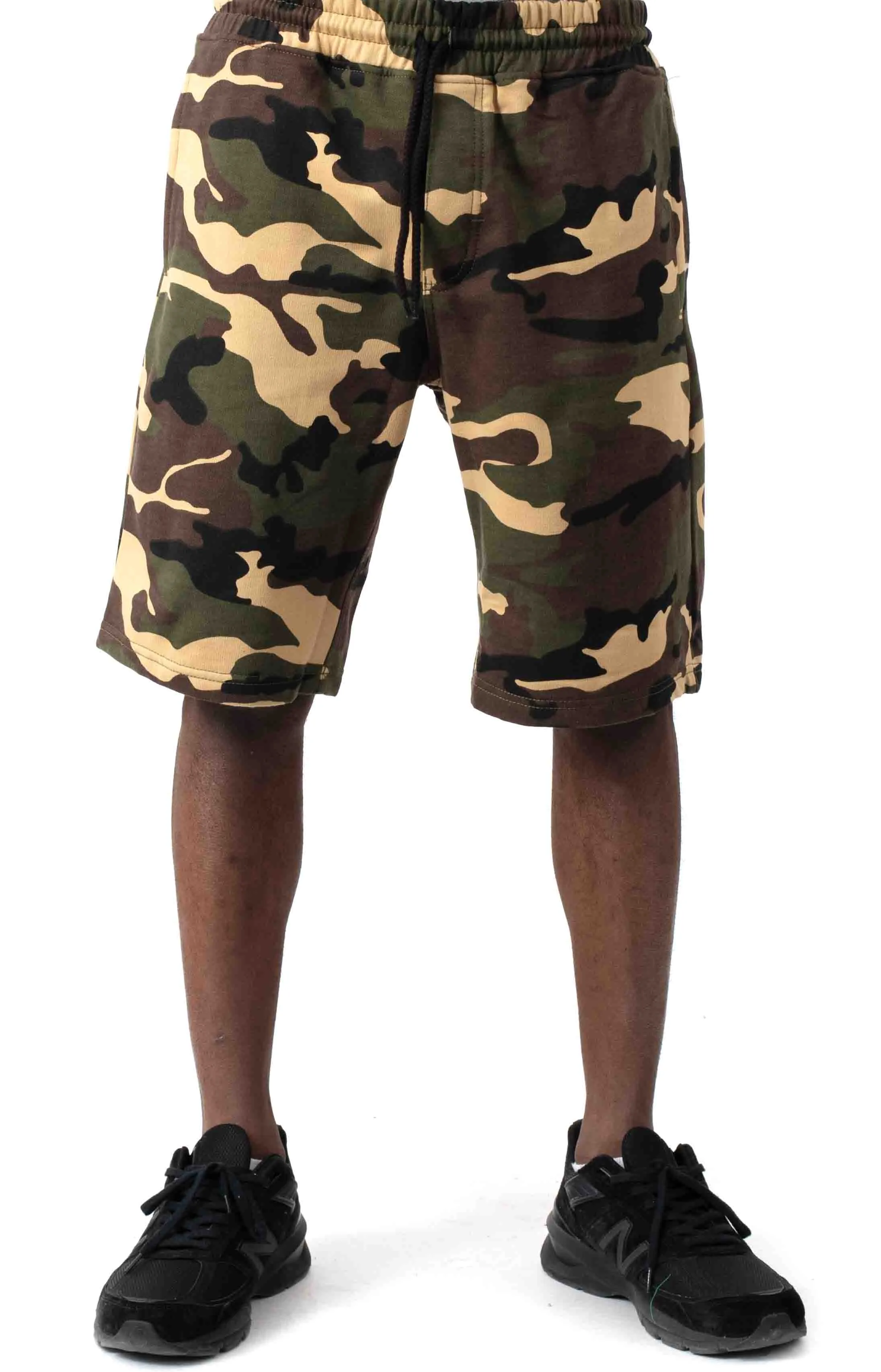 (1735) Rothco Camo Sweat Shorts - Woodland Camo