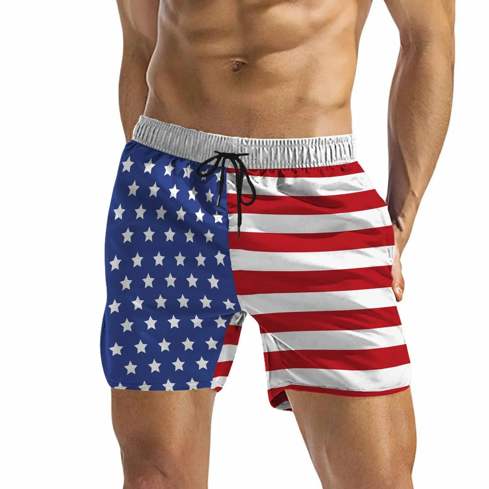 American Flag Swim Trunks for Men Quick Dry Swim Shorts Men's Mid-Length Swim Shorts Summer Swimwear