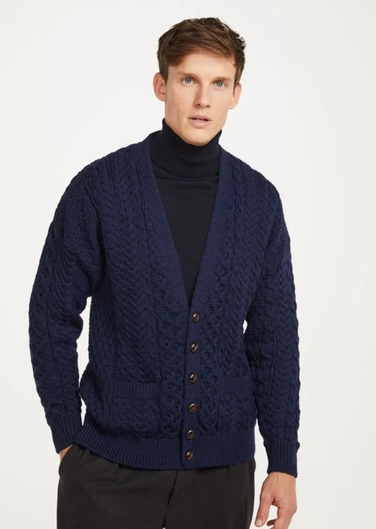 Aran Men's V-Neck Cardigan | Navy