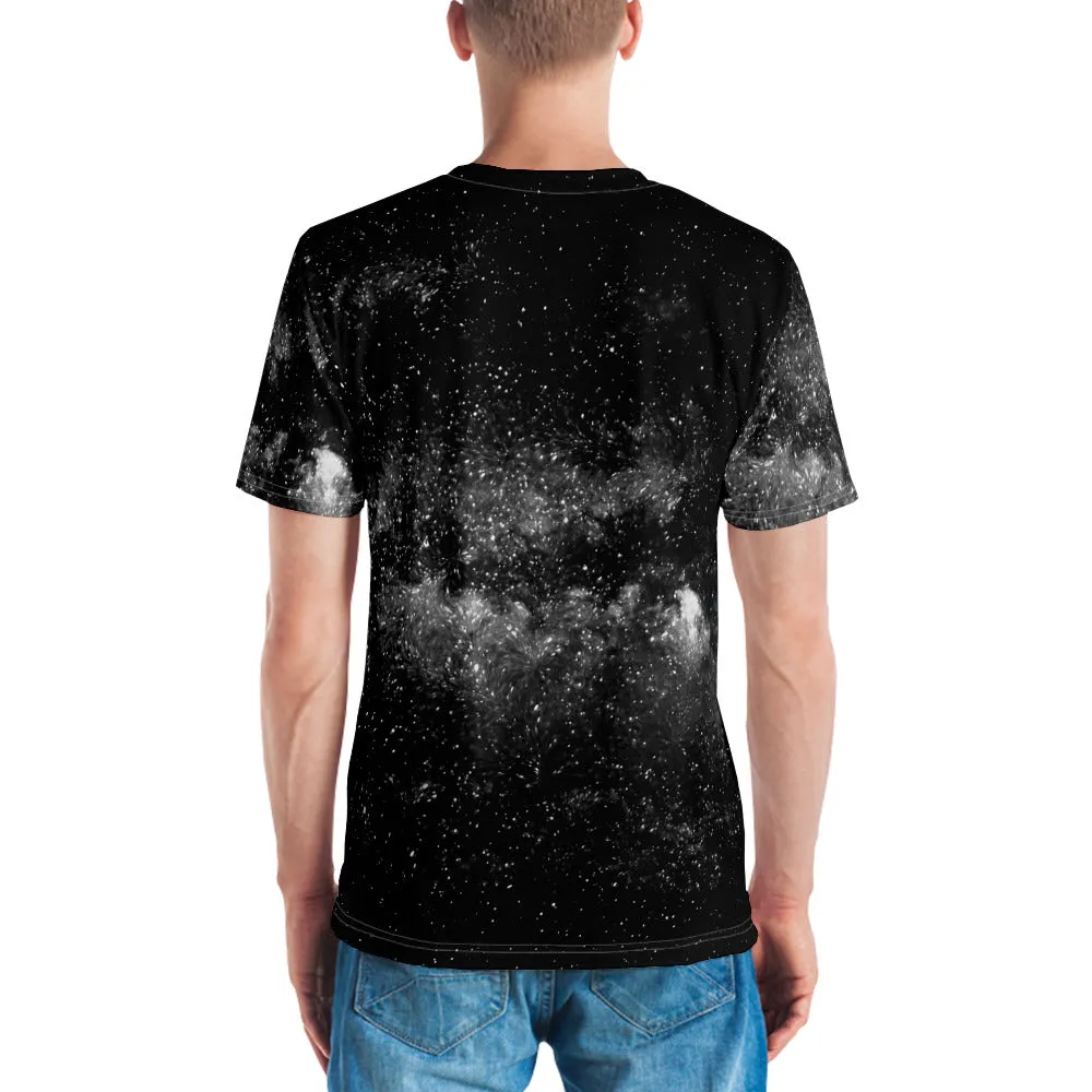 Black Galaxy Print Men's T-shirt, Space Galaxies Premium Quality Shirt For Men-Made in USA/EU/MX