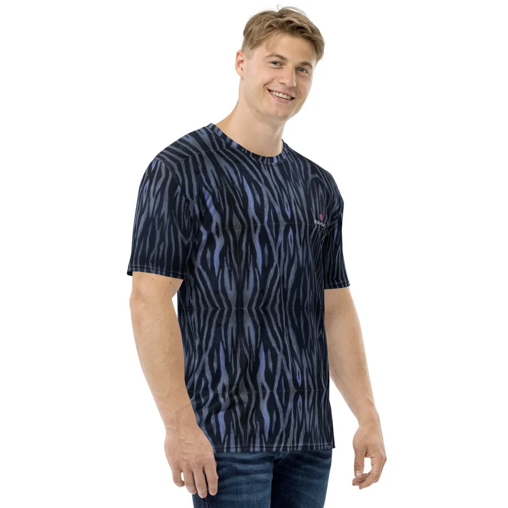 Blue Tiger Striped Men's T-Shirt, Animal Print Best Tee - Made in USA/EU/MX (US Size: XS-2XL)