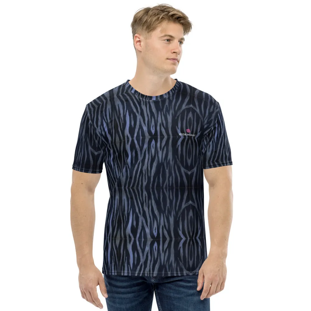 Blue Tiger Striped Men's T-Shirt, Animal Print Best Tee - Made in USA/EU/MX (US Size: XS-2XL)