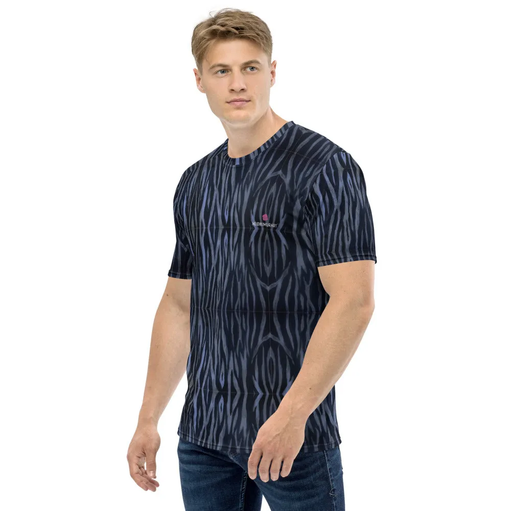 Blue Tiger Striped Men's T-Shirt, Animal Print Best Tee - Made in USA/EU/MX (US Size: XS-2XL)