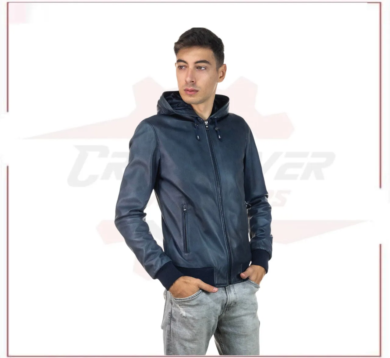 Bomber Napoli Cap - Men's Bomber Jacket in Genuine Blue Leather