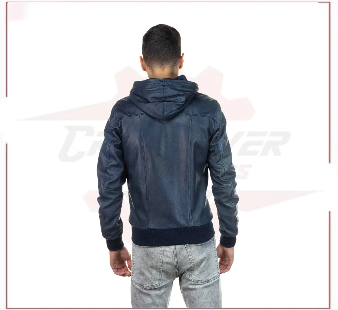 Bomber Napoli Cap - Men's Bomber Jacket in Genuine Blue Leather