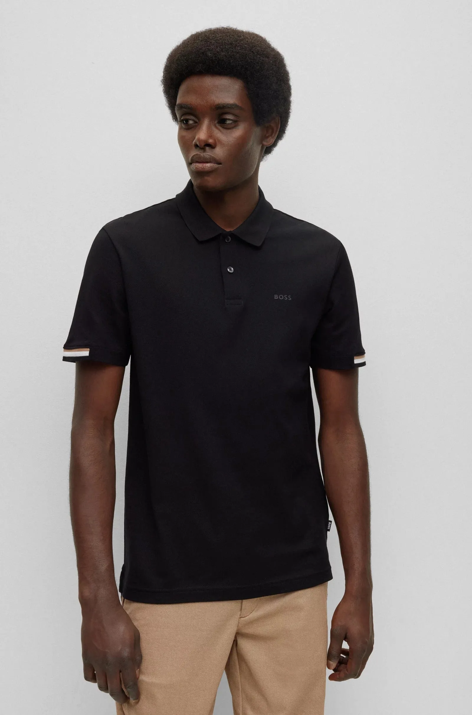 Boss Regular-fit Polo T-shirt With Rubberized Logo, black