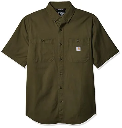 Carhartt 103555 Men's Rugged Flex Rigby Short Sleeve Work Shirt, Military Olive, Small