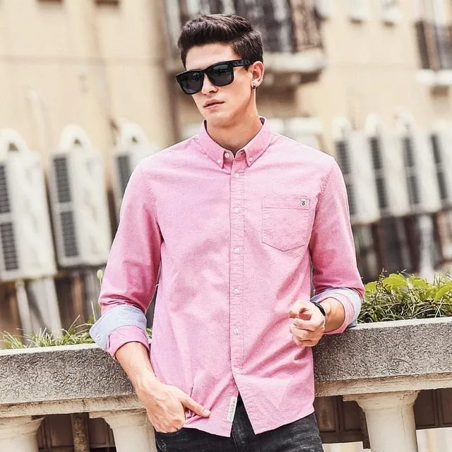 Casual Men's brand new long sleeve slim fit solid male shirts