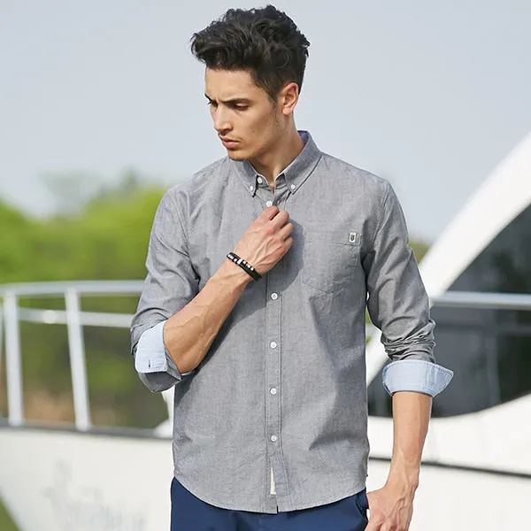 Casual Men's brand new long sleeve slim fit solid male shirts