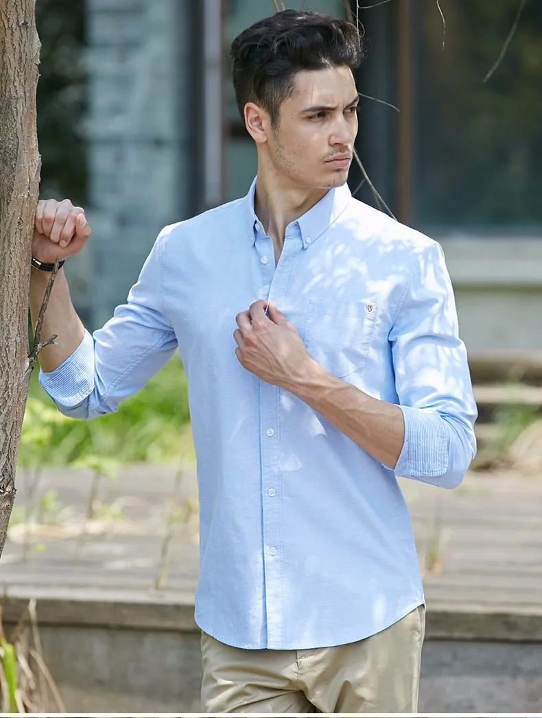 Casual Men's brand new long sleeve slim fit solid male shirts