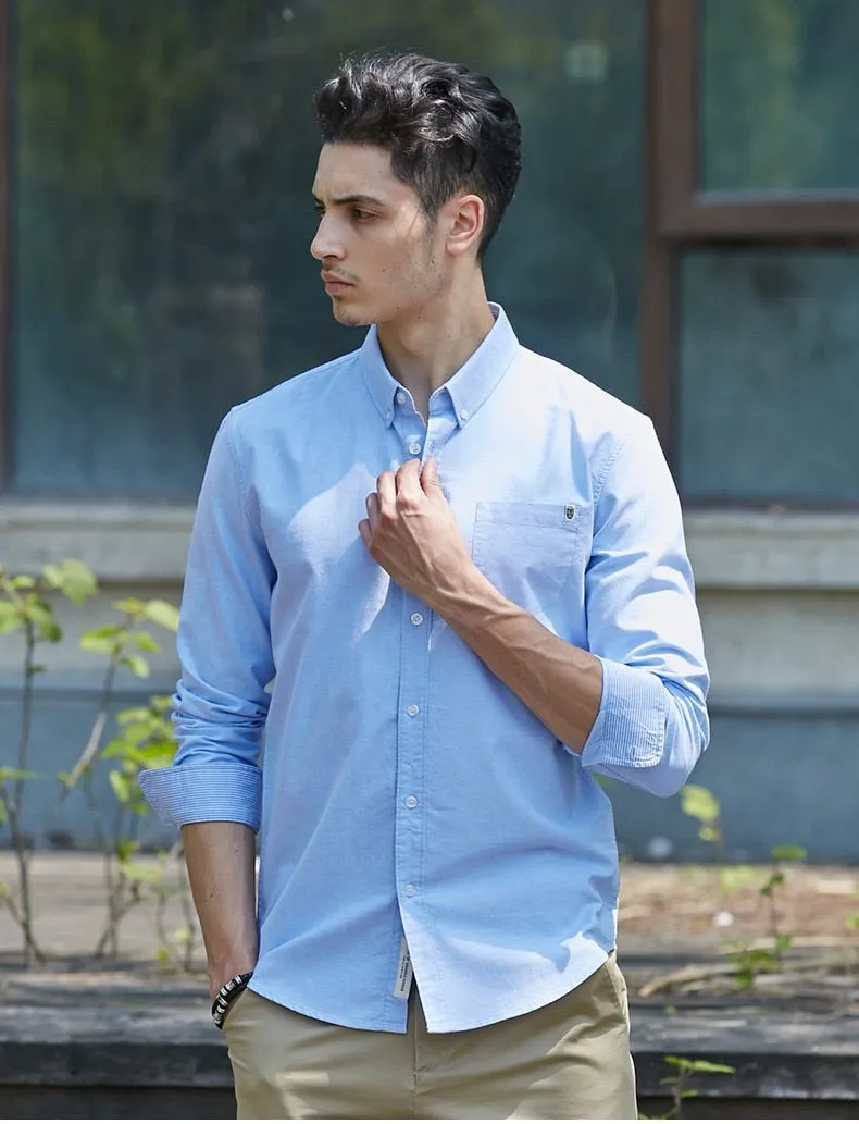 Casual Men's brand new long sleeve slim fit solid male shirts