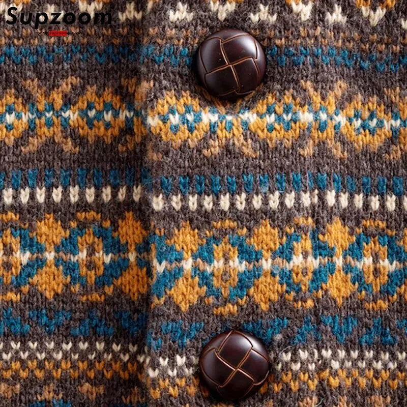 Classic Shawl Collar Men's Fair Isle Sweater Cardigans Male Casual Single Breasted Button Sweater Men