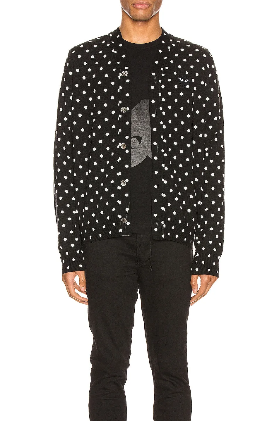 Comme des Garçons Dot Print Wool With Black Emblem Cardigan, Black & Natural