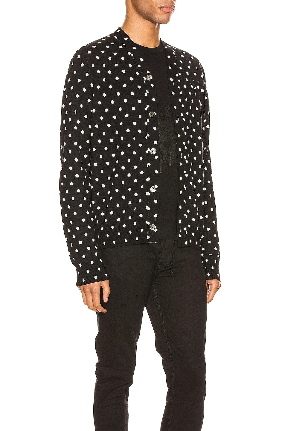 Comme des Garçons Dot Print Wool With Black Emblem Cardigan, Black & Natural