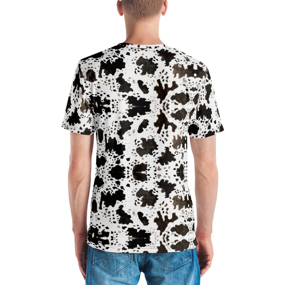 Cow Print Best Men's T-shirt, Farm Animal Cow Spots Print Luxury Tee -Made in USA/EU/MX