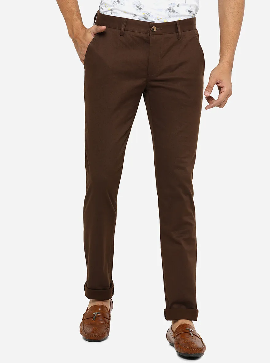 Dark Brown Solid Super Slim Fit Casual Trouser | Greenfibre