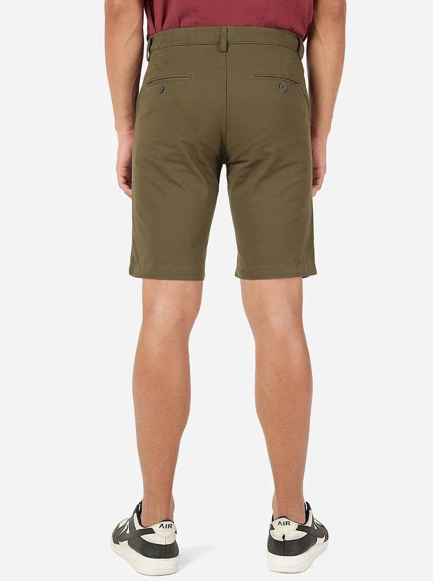 Dark Olive Solid Slim Fit Shorts | JadeBlue