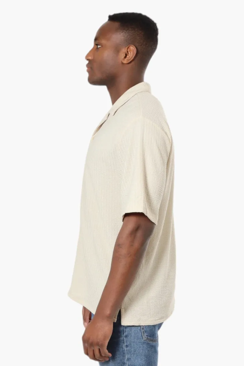 Drill Social Club Camp Collar Textured Casual Shirt - Cream