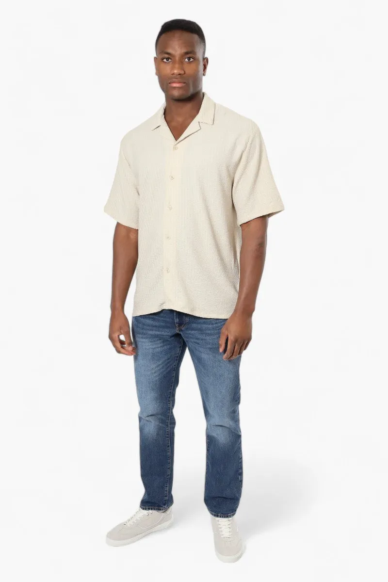 Drill Social Club Camp Collar Textured Casual Shirt - Cream