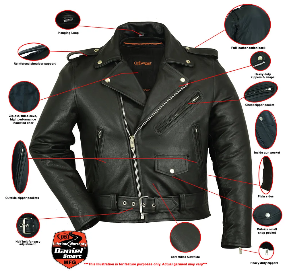 DS730 Men's Classic Plain Side Police Style M/C Jacket