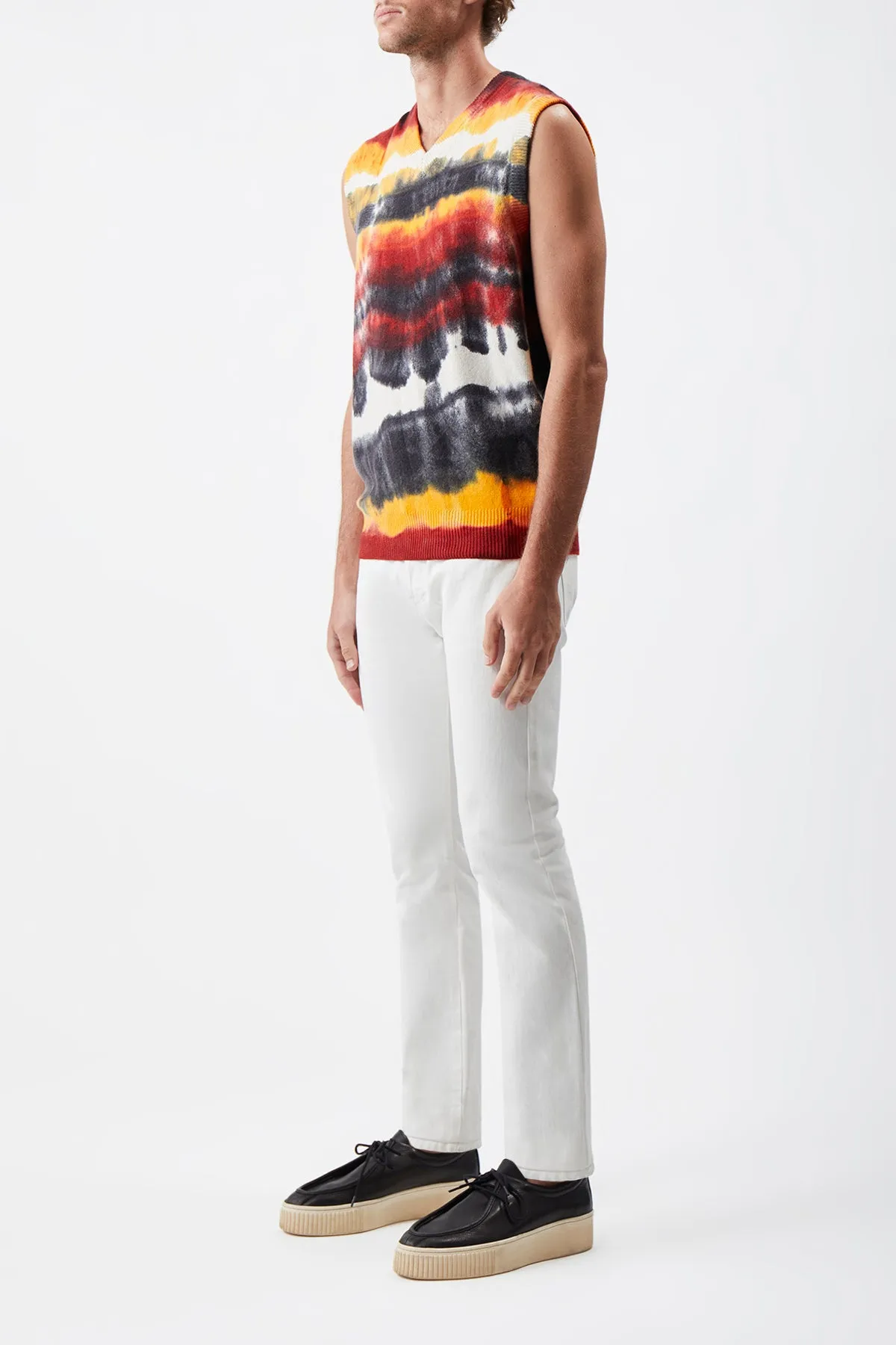 Fielding Knit Vest in Fire Tie Dye Cashmere