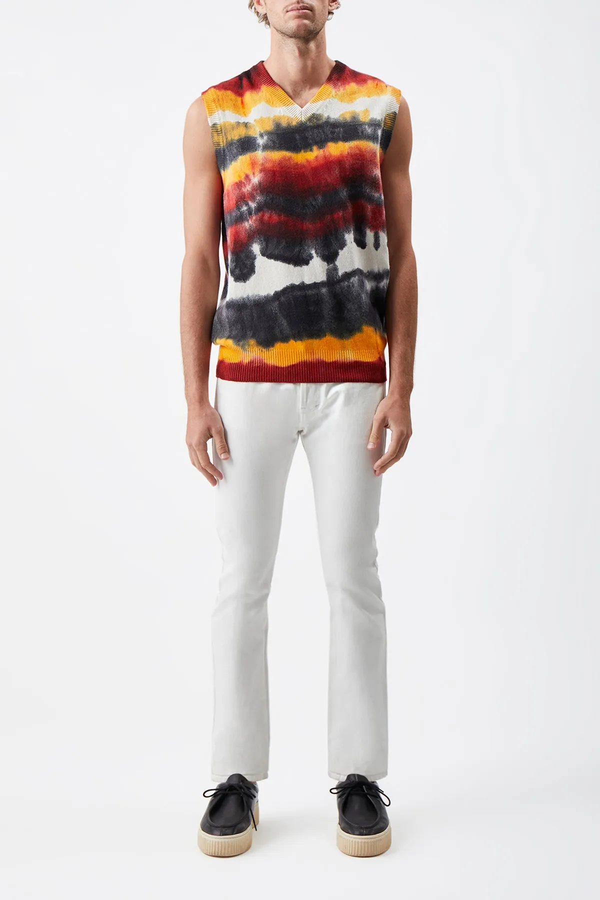 Fielding Knit Vest in Fire Tie Dye Cashmere