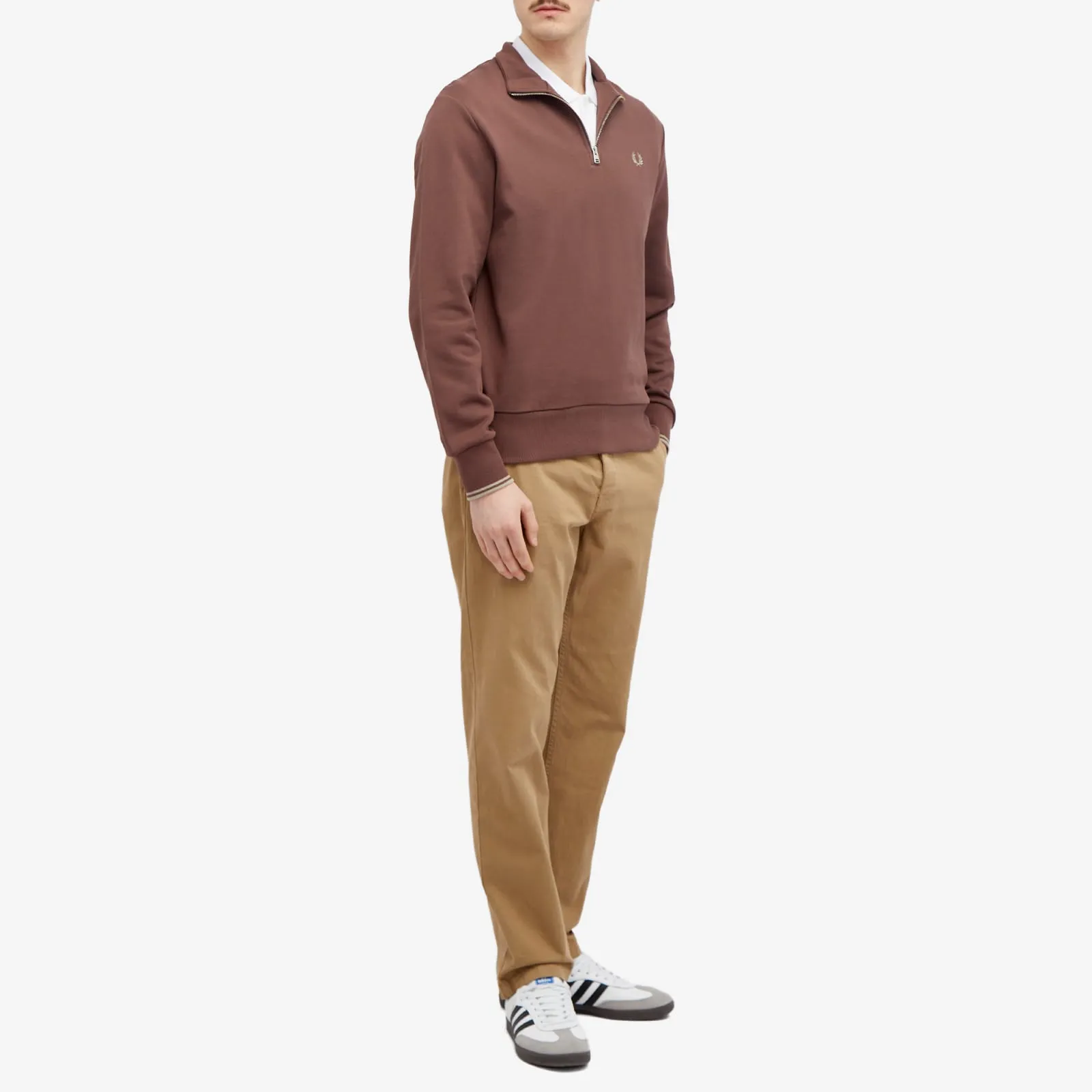 Fred Perry Half Zip Crew Sweater in Carrington Brick