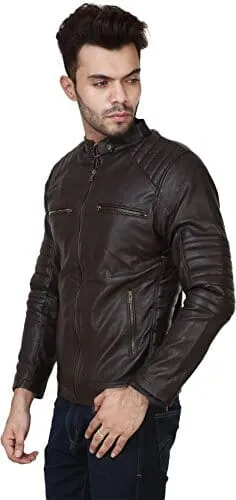 Garmadian Men's Faux Leather Jacket (Brown)