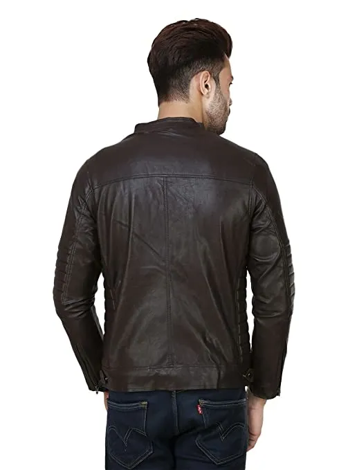 Garmadian Men's Faux Leather Jacket (Brown)