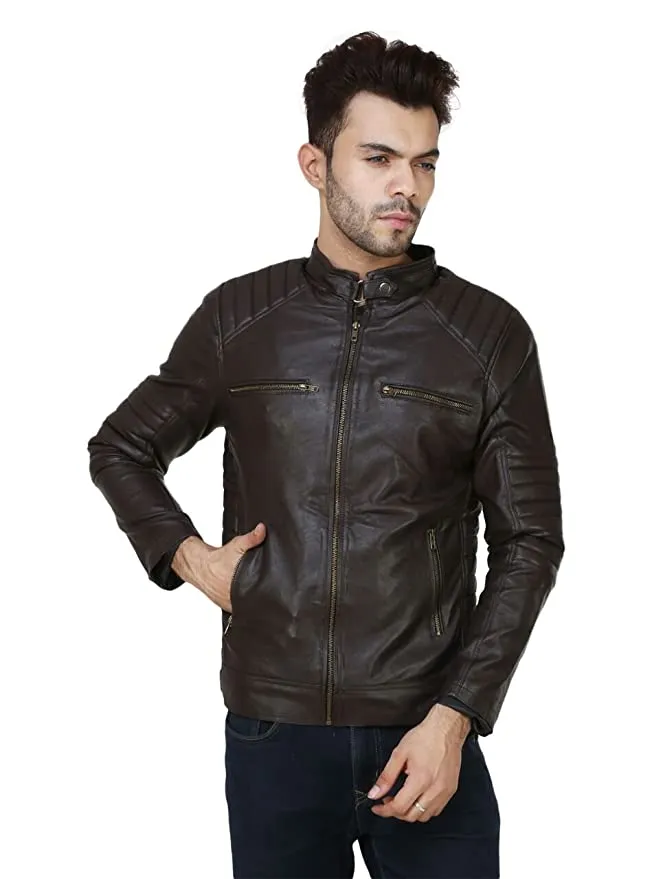 Garmadian Men's Faux Leather Jacket (Brown)