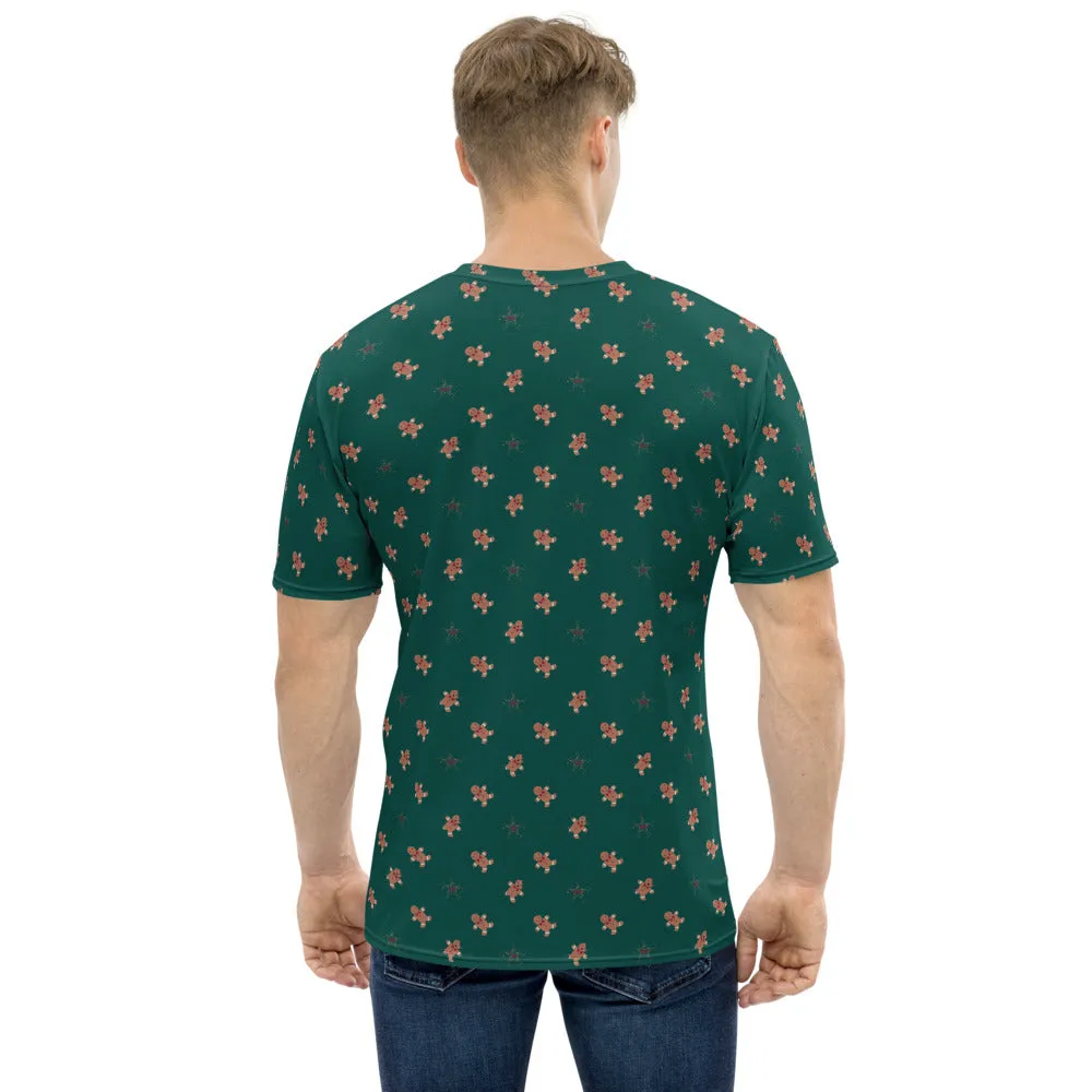 Gingerbread Christmas Print Men's T-shirt, Festive Holiday Xmas Party Shirt -Made in USA/EU/MX