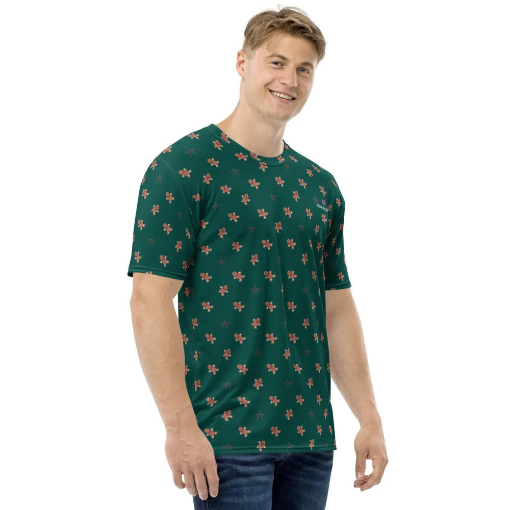 Gingerbread Christmas Print Men's T-shirt, Festive Holiday Xmas Party Shirt -Made in USA/EU/MX