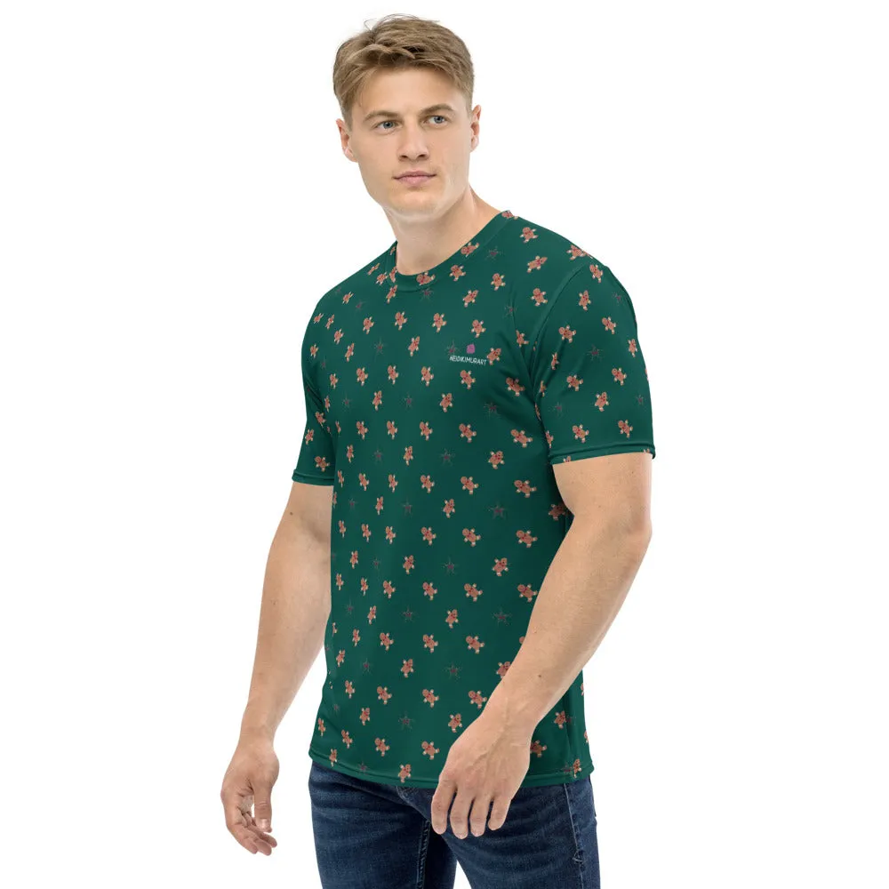 Gingerbread Christmas Print Men's T-shirt, Festive Holiday Xmas Party Shirt -Made in USA/EU/MX