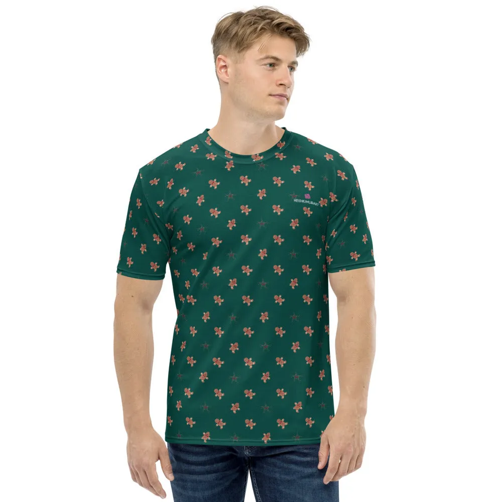 Gingerbread Christmas Print Men's T-shirt, Festive Holiday Xmas Party Shirt -Made in USA/EU/MX