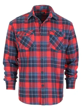 Gioberti Men's Red / Navy Plaid Checkered Brushed Flannel Shirt