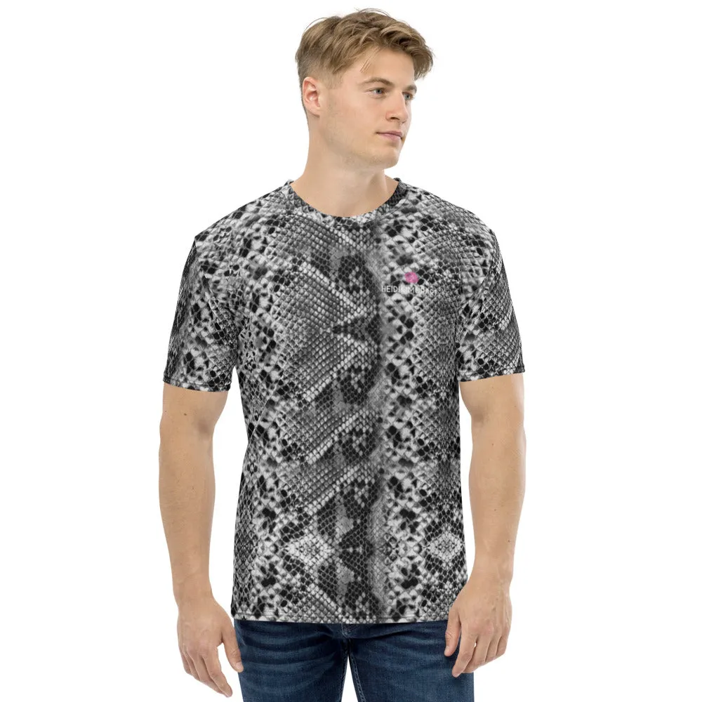 Grey Snake Print Men's T-shirt, Grey Snake Skin Python Printed Regular Fit Tees For Men