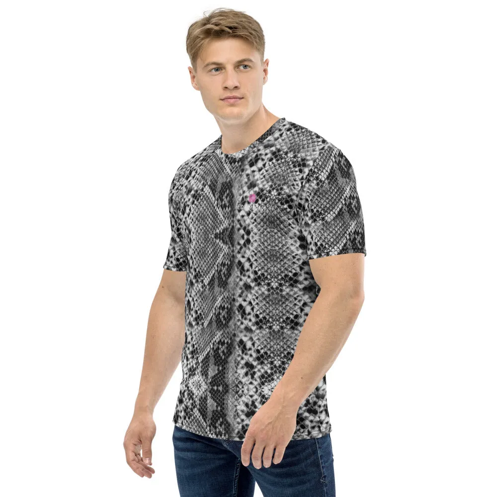 Grey Snake Print Men's T-shirt, Grey Snake Skin Python Printed Regular Fit Tees For Men