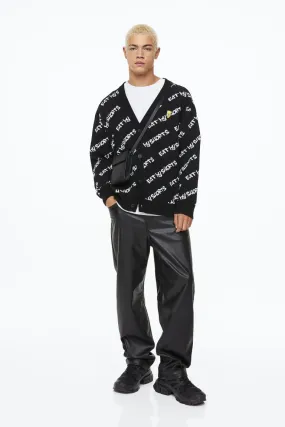 H&M oversized jacquard cardigan, black/Simpsons