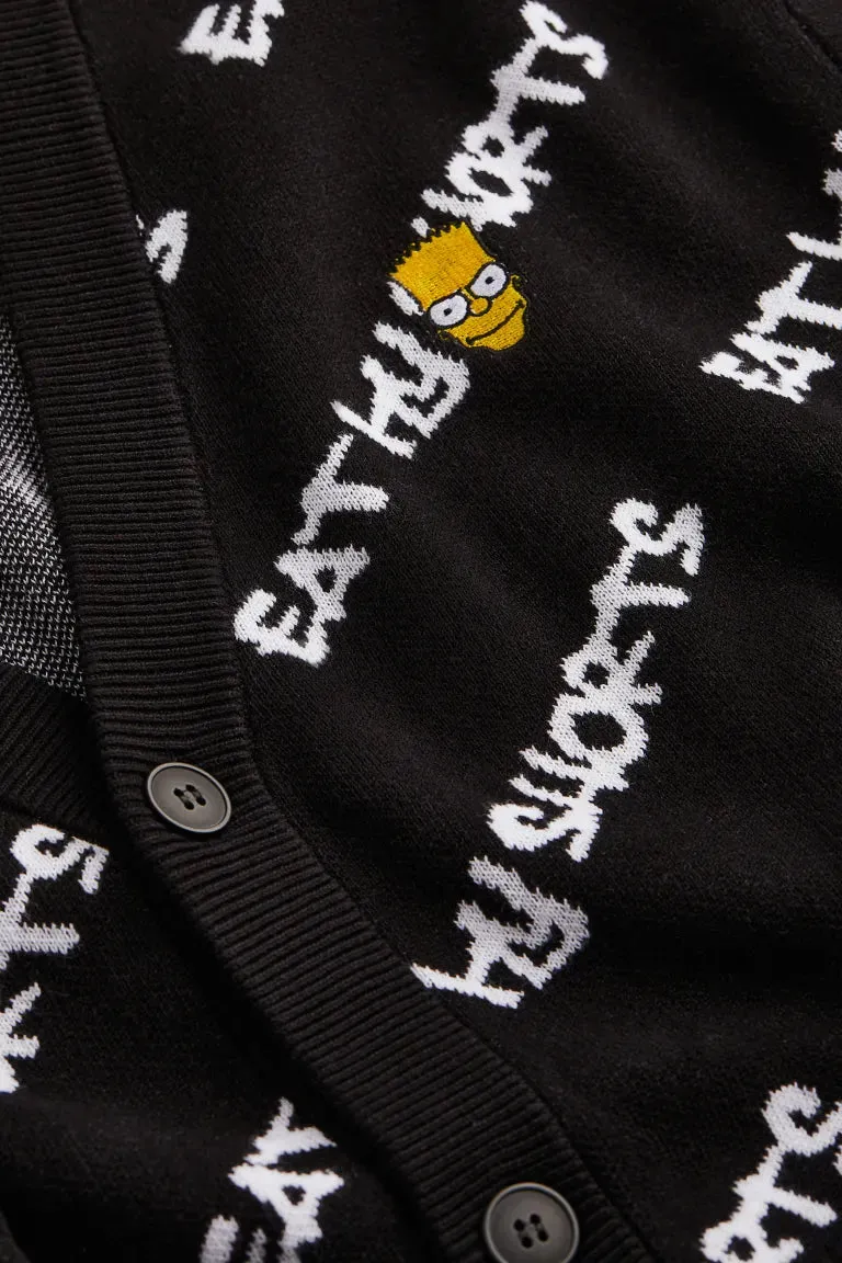 H&M oversized jacquard cardigan, black/Simpsons