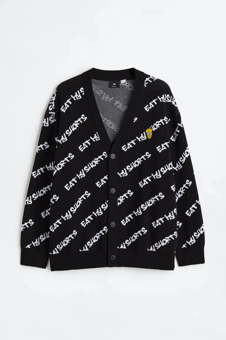 H&M oversized jacquard cardigan, black/Simpsons