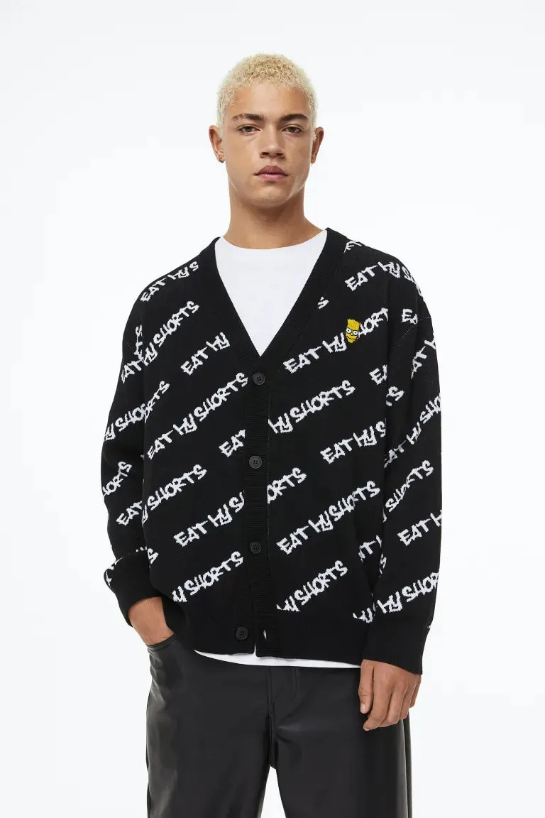 H&M oversized jacquard cardigan, black/Simpsons