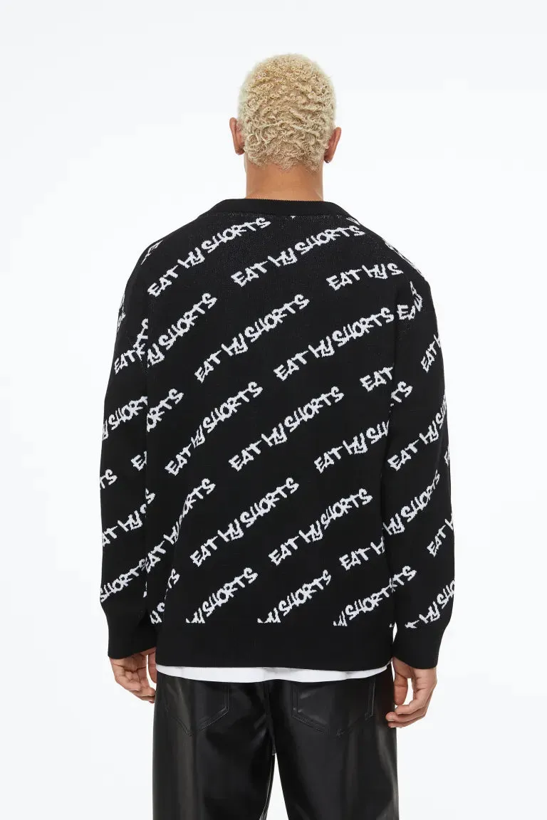 H&M oversized jacquard cardigan, black/Simpsons