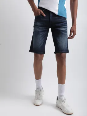 Iconic Men Blue Solid Regular Fit Mid-Rise Shorts