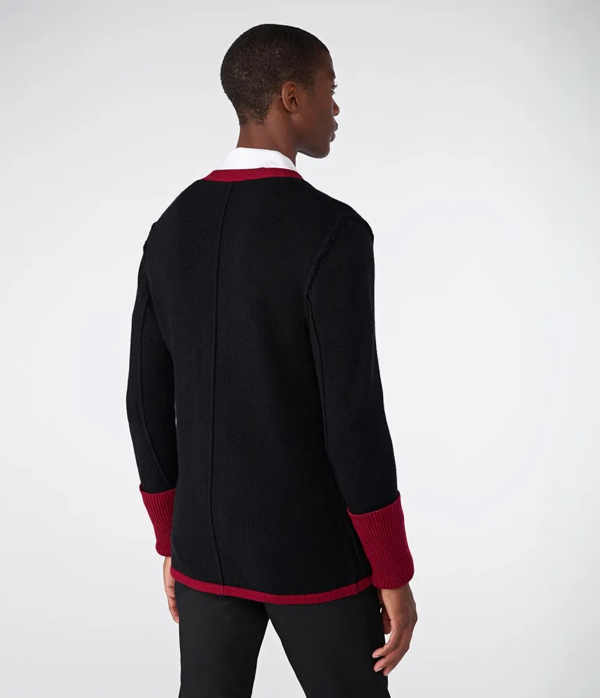 Karl Lagerfeld Wool Cardigan with Front Zip, Black