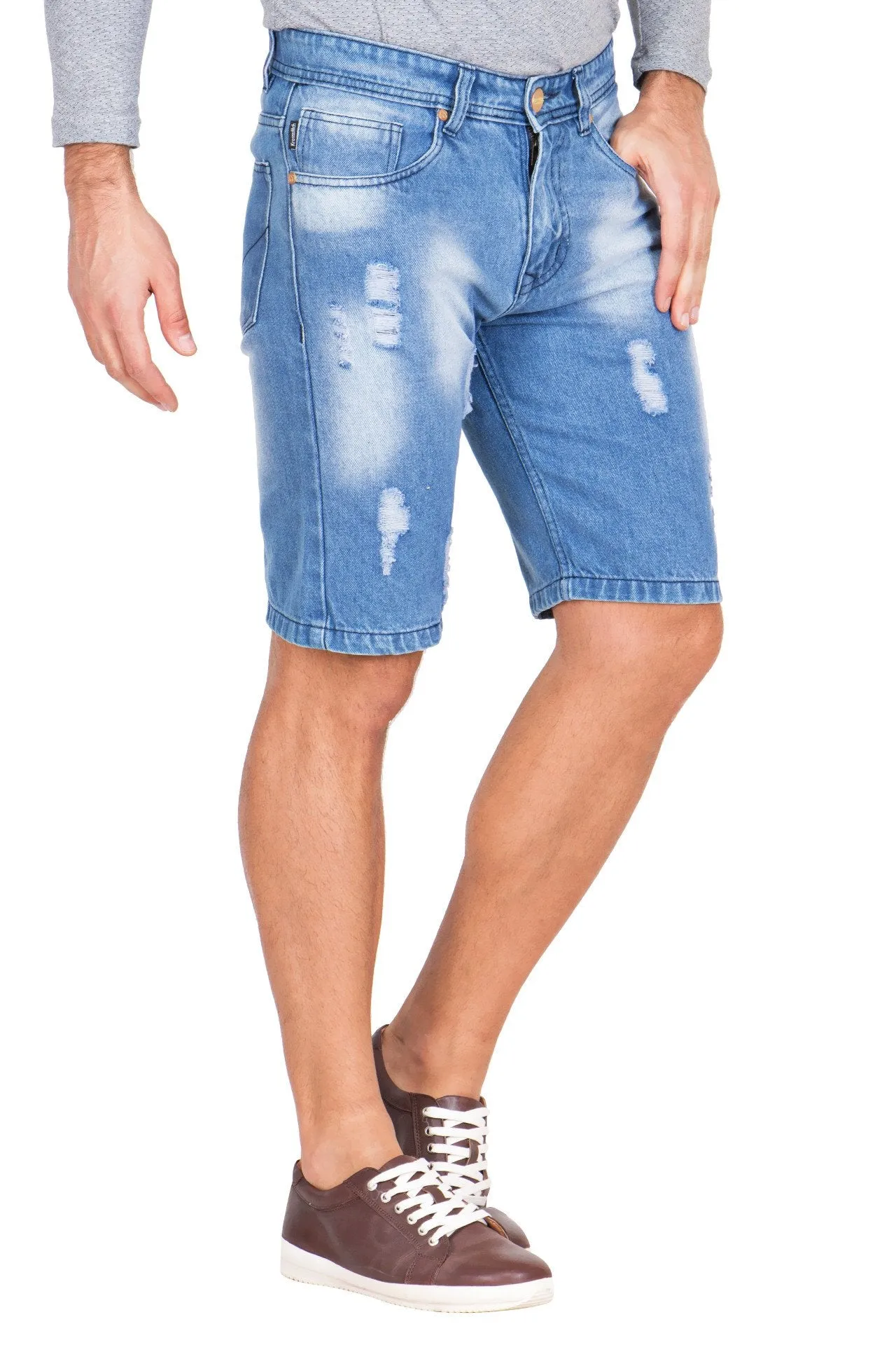 Krossstitch Men's Blue Denim Ripped Shorts