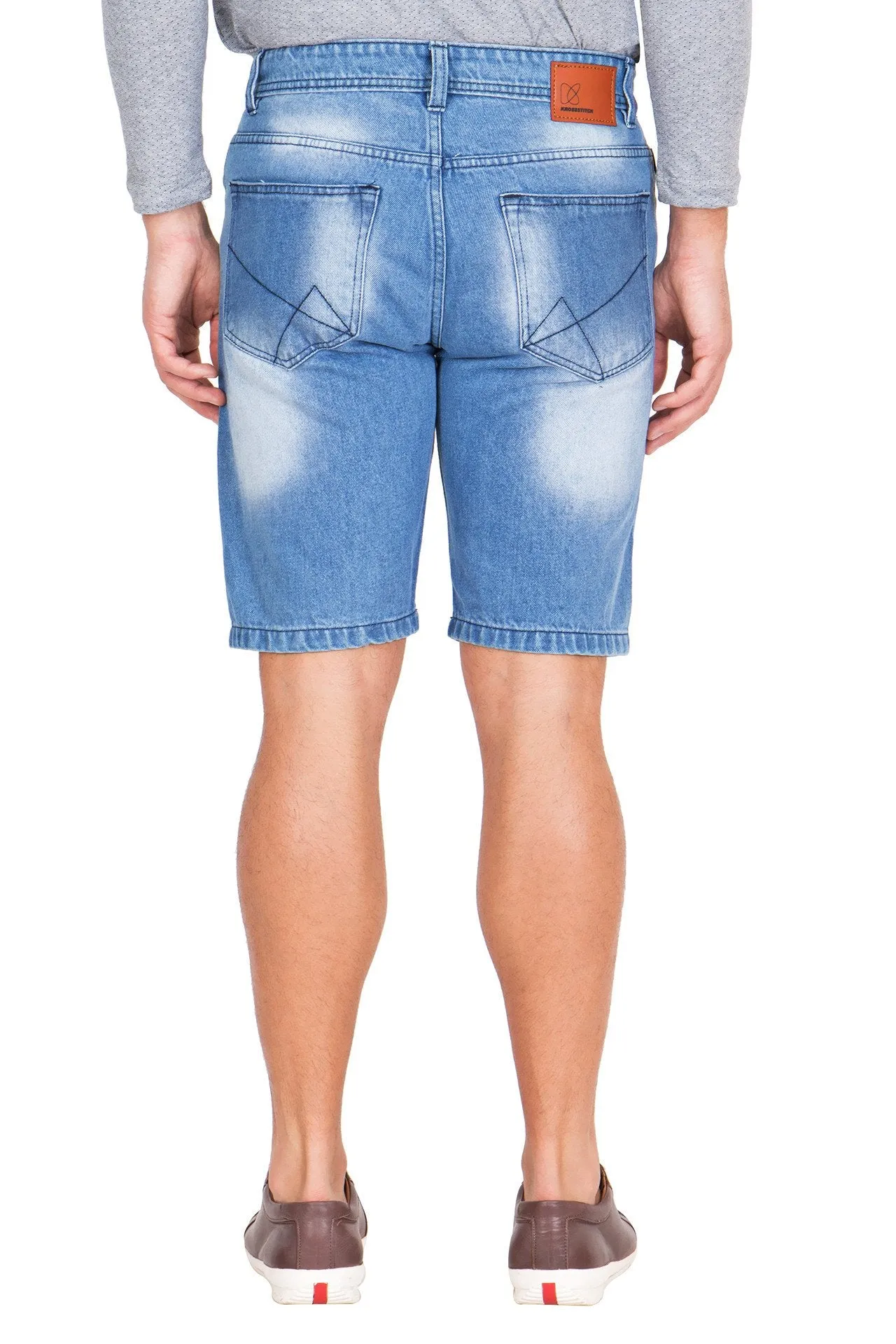 Krossstitch Men's Blue Denim Ripped Shorts