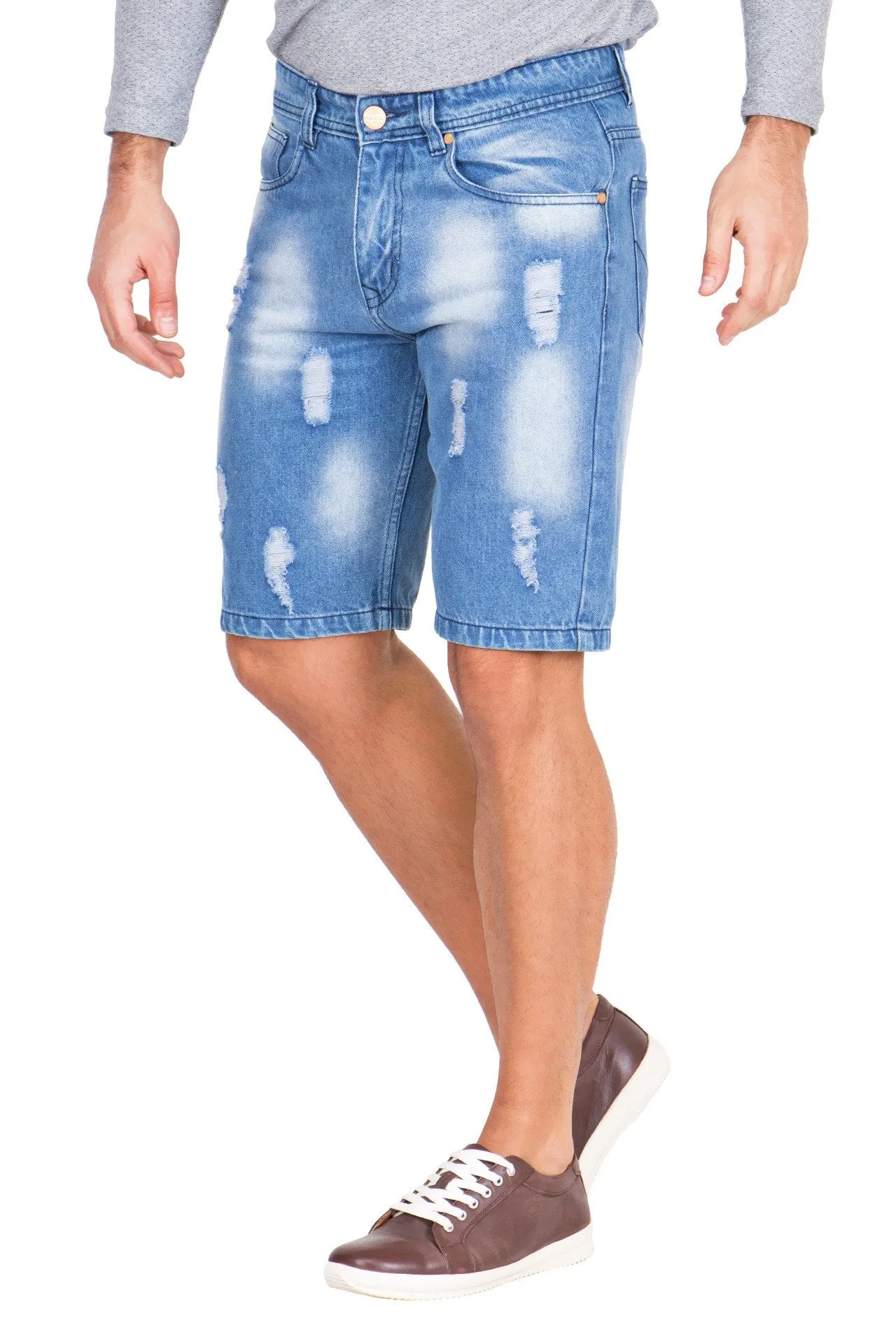 Krossstitch Men's Blue Denim Ripped Shorts