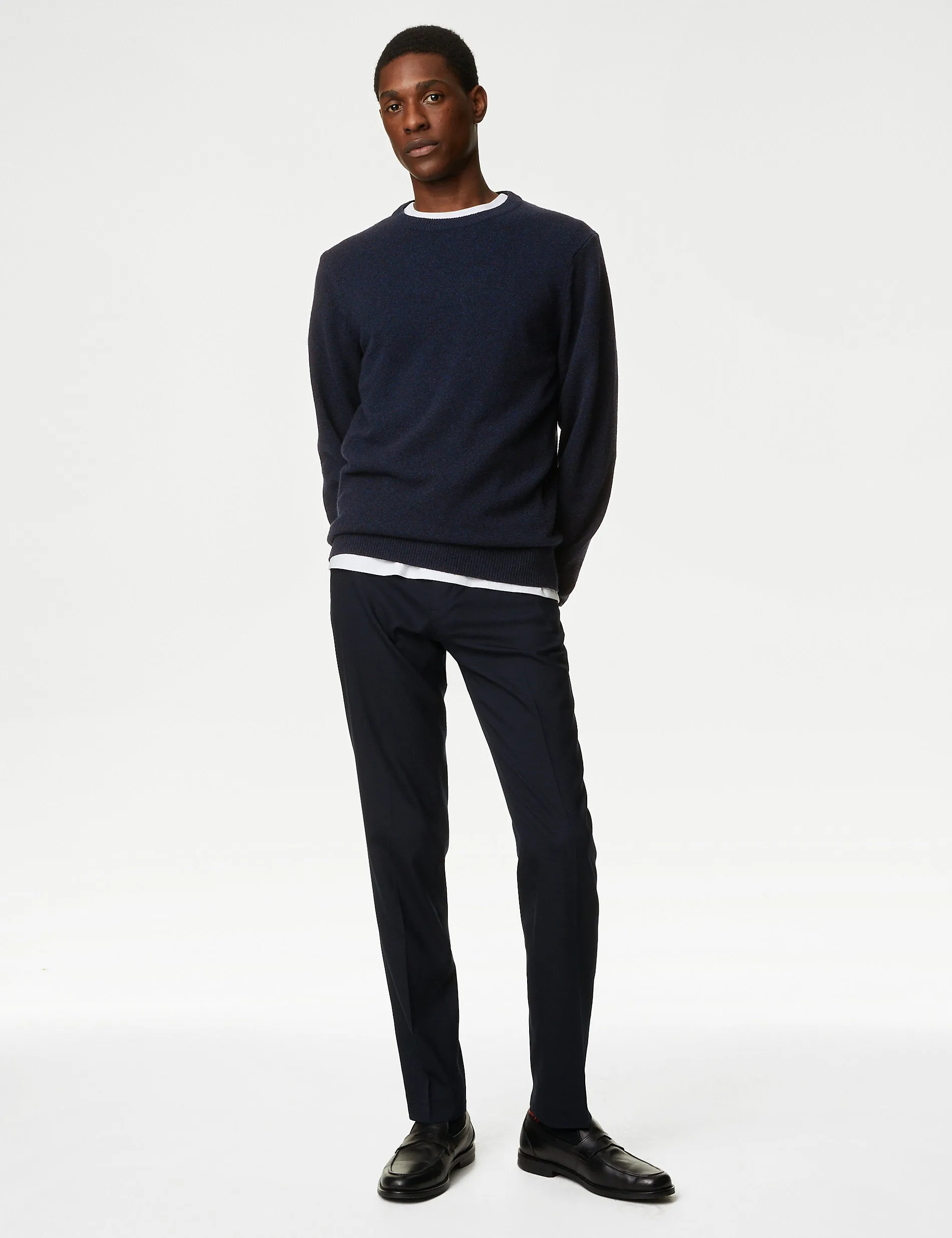 Marks & Spencer Extra Fine Lambswool Crew Neck Jumper, Navy