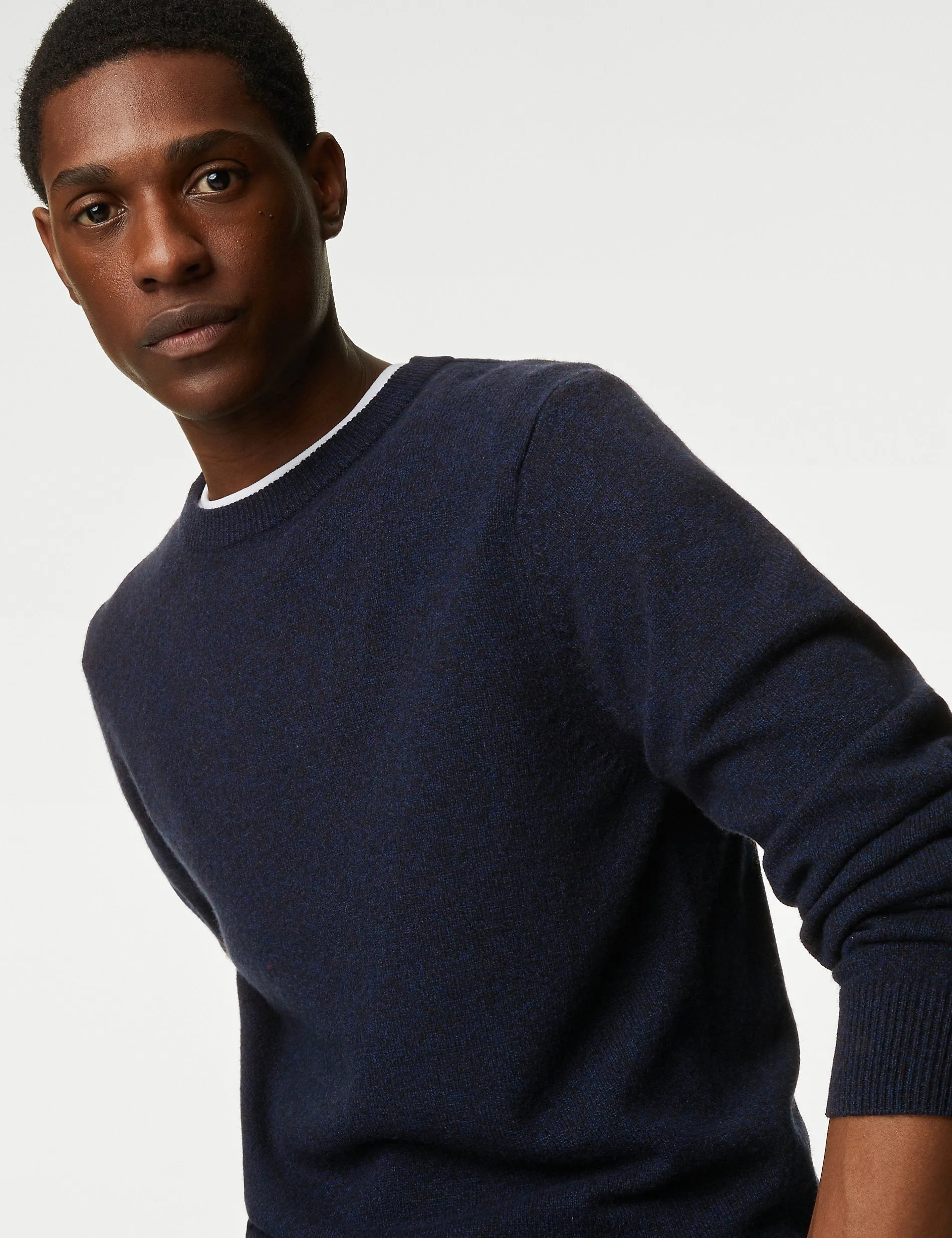 Marks & Spencer Extra Fine Lambswool Crew Neck Jumper, Navy