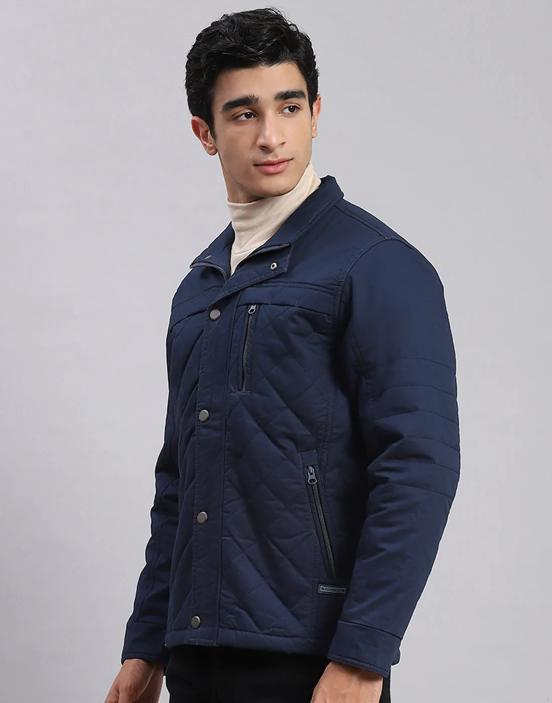 Men Blue Solid Spread Collar Full Sleeve Jackets